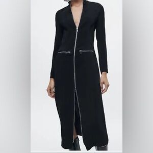 RRP $139 ZARA ZIPPER MIDI DRESS ZW COLLECTION BLACK, US SIZE L NEW WITH TAG